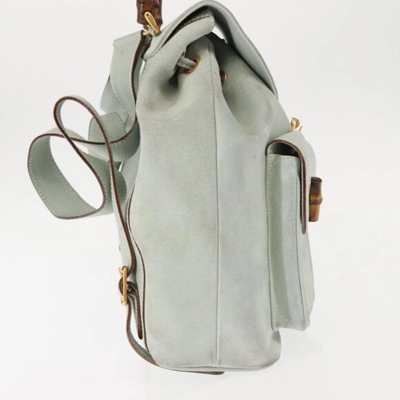 GUCCI Bamboo Backpack Suede Outlet Light Blue Gold main image 11